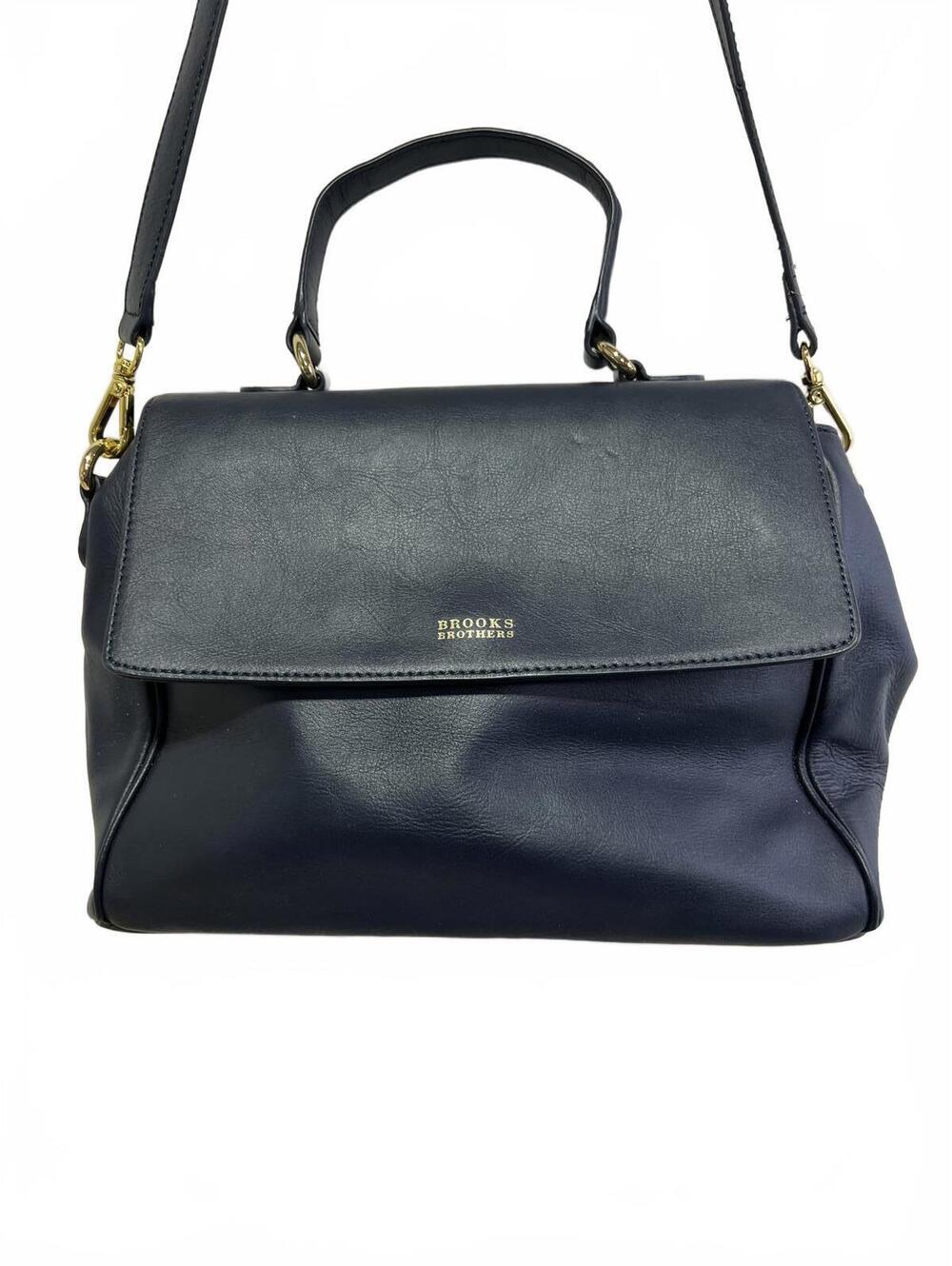 Brooks Brothers Navy Blue Grained Leather Top-Handle Flap Crossbody Bag